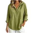 thumbnail image 3 of GERsome Long Sleeve Shirts for Women Snap Button Hooded Loose Fit Dressy Casual Pullover Tops Green L, 3 of 6