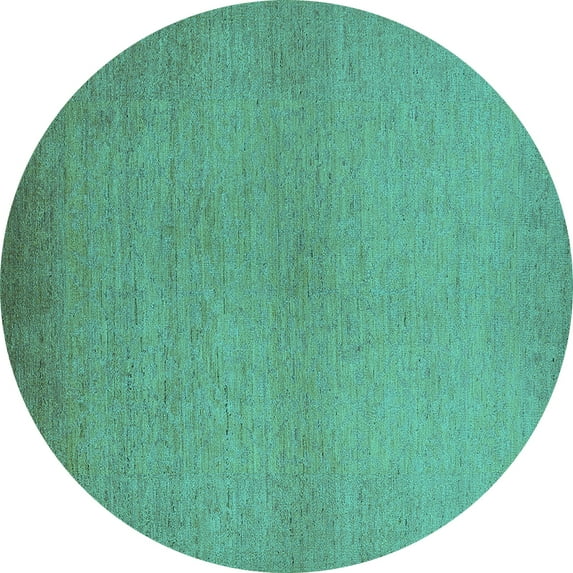 Ahgly Company Machine Washable Indoor Round Solid Turquoise Blue Modern Area Rugs, 8' Round