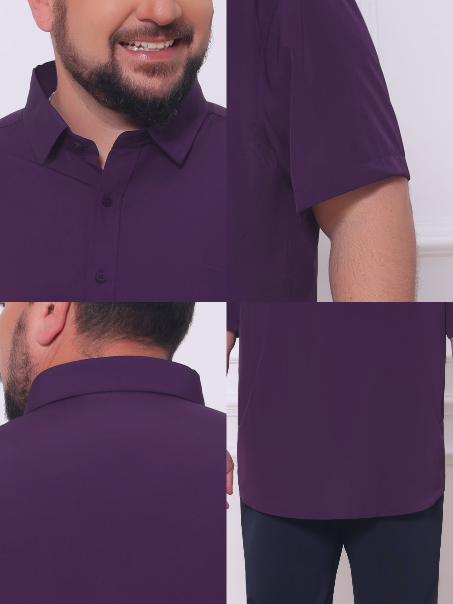 DARING DIVA Men's Big and Tall Business Dress Shirt with Chest Pocket 2XL Dark Purple