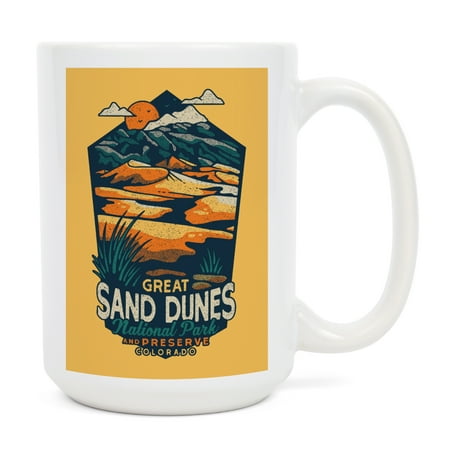 

15 fl oz Ceramic Mug Great Sand Dunes National Park and Preserve Colorado Distressed Contour Dishwasher & Microwave Safe