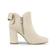 thumbnail image 3 of BLISSFUL STEP Women's Boots Faux Suede Bow Decor Chunky High Heel Round Toe Side Zipper Booties Beige 6.5, 3 of 7