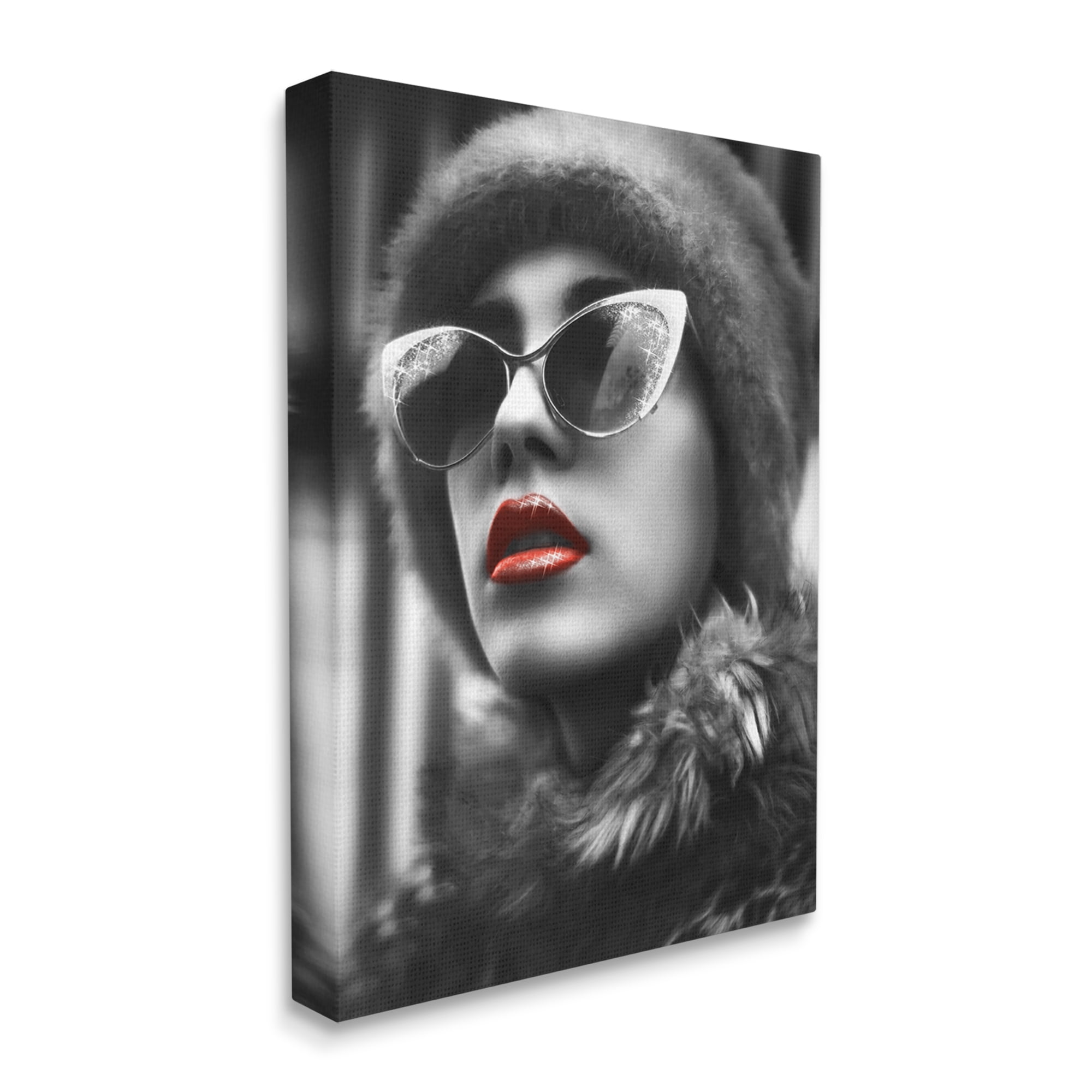 Stupell Industries Fashion Woman Red Lips Glam Sunglasses Fur Coat, 36 x 48, Design by Ziwei Li