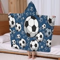 thumbnail image 5 of Blue Soccer Balls Pattern Hooded Bath Towel，60"x35" for Ages 3 To 12 Kids, Quick Dry Lightweight Soft Microfiber Hood Beach Towel Cover Up for Kids, 5 of 7