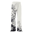 thumbnail image 4 of Women's Wide Leg Pants Retro Printed Fashionable Drawstring Loose High Waisted Casual Wide Leg Stretch Dress Casual Flowy Palazzo Pants Women, 4 of 5