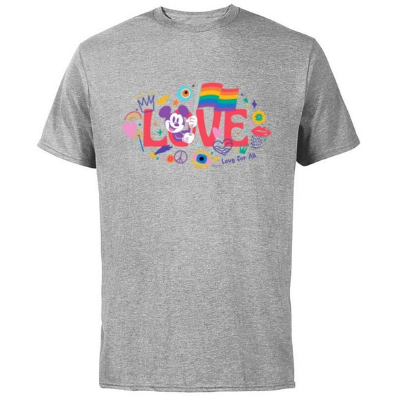 Disney Mickey Mouse Rainbow Pride Flag Love for All Doodles - Short Sleeve Cotton T-Shirt for Adults - Customized-Athletic Heather