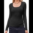 thumbnail image 3 of Camisas de Larga con Cuello Redondo para Mujer, Blusas Informales de Punto Acanalado de Corte Ajustado, Camisetas Básicas de Trabajo para Verano y Otoño. Negro S, 3 of 9