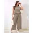 thumbnail image 4 of Two Piece Sets for Women Summer Vacation Outfits Cap Sleeve Tops Lounge Matching Sets Clothing Khaki M, 4 of 9