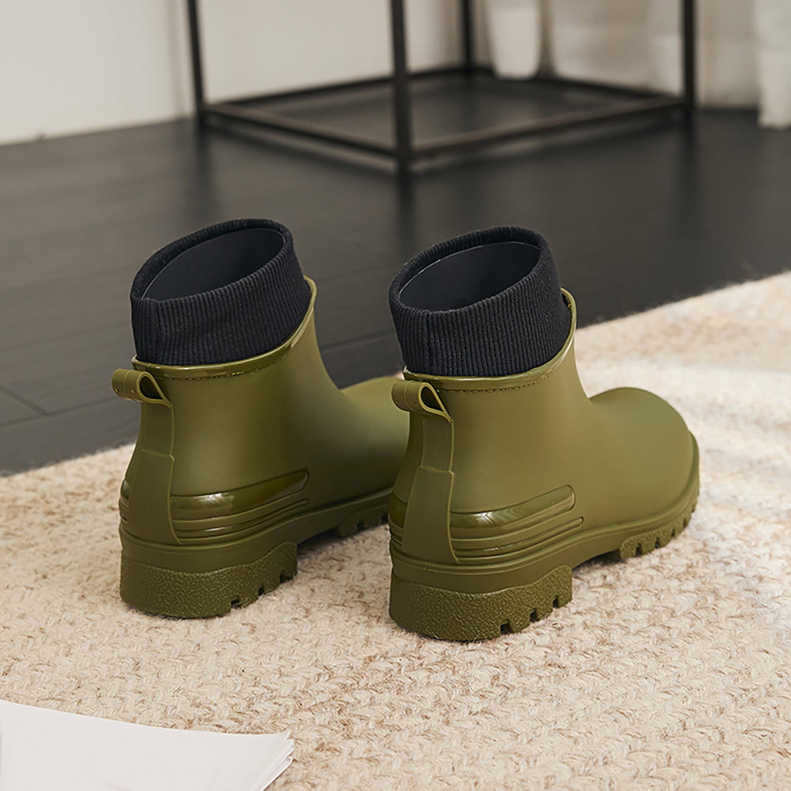 KANG Boots Women Non Detachable With Cotton Inside Rain Boots Outdoor Rubber Waterproof Shoes Rain Boots Collar Gardening Boots Ultra Lightweight Portable Garden Shoes
