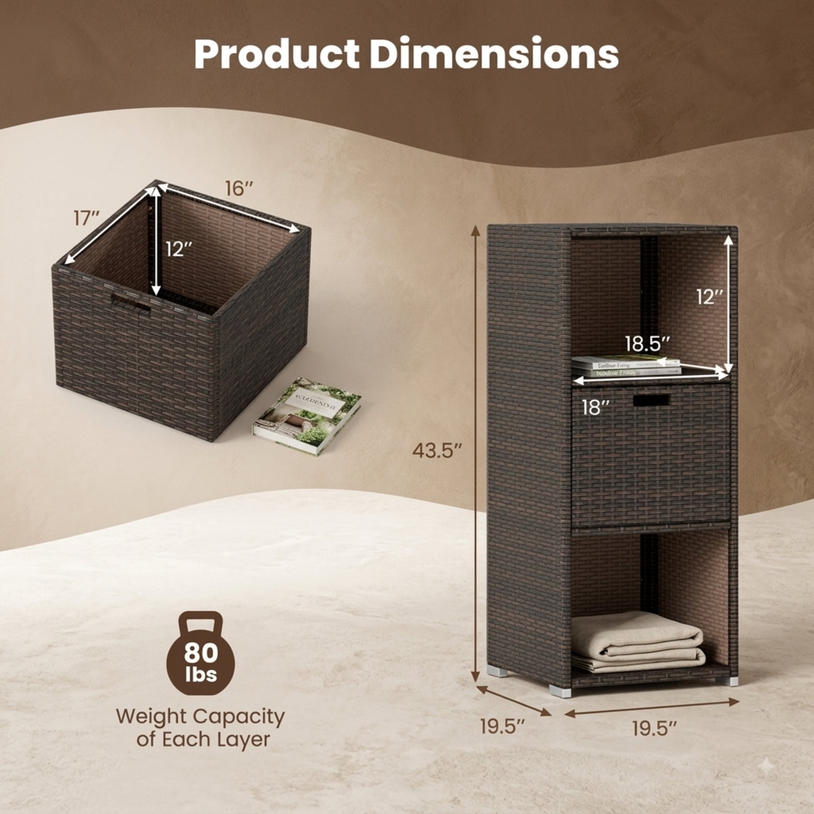 Biotree Outdoor Storage Cabinet with Drawer and 3 Shelves for Patio Porch Poolside Backyard, Brown