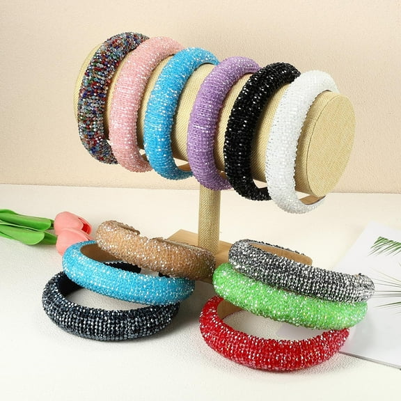 Rhinestone Headband, Bling Padded Hairband Sparkle Faux Crystal Headbands Hair Accessories for Women, White, 1.18 Inch Wide