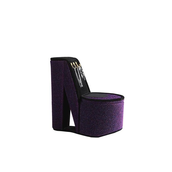 9" in Purple Iridescent Velvet High Heel Shoe Display W/Hooks Jewelry Box