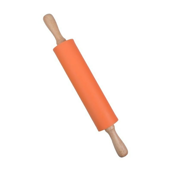 Yesbay Rolling Pin Wooden Handle Good Toughness Silicone Wooden Handle Rolling Pin for Kitchen,Orange