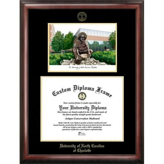 Campus Images NC993LGED University of North Carolina  Charlotte Gold embossed diploma frame with Campus Images lithograph