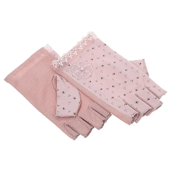 PENIKOKO Summer Gloves for Women Fingerless Manicure Gloves Cotton Pink 1 Pair