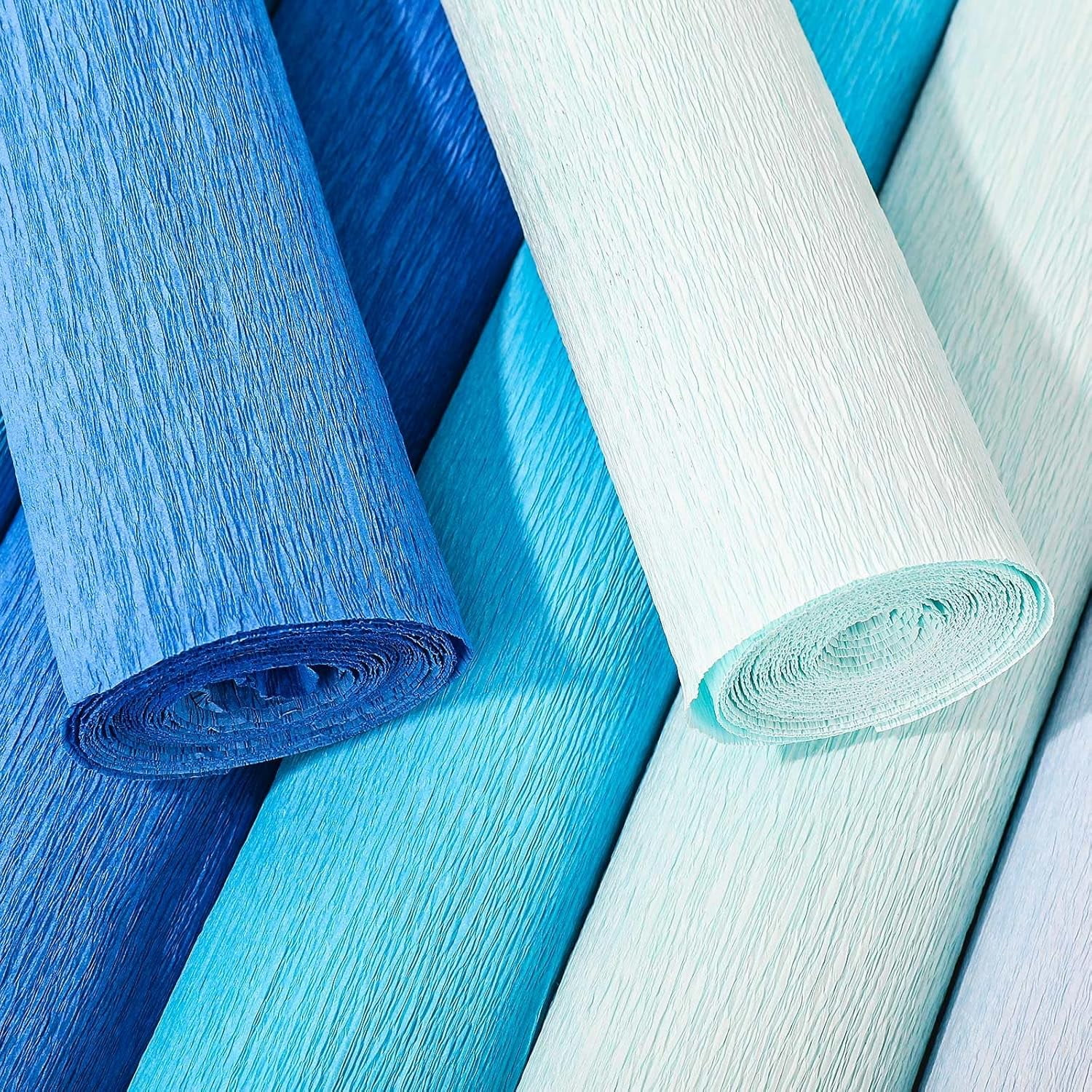 8 Rolls Blue Crepe Paper Streamers 25 x 250cm 4 Gradient Blue Colors Party Decorative Craft Streamers Roll for Graduation Party Supplies Backdrop DIY Gift Wrapping Room Wall Decor