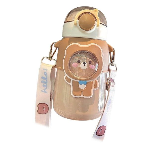 Botella de agua aislada de 600 ml, sin BPA, grande, para correr, montar a caballo, niñas y niños. Café