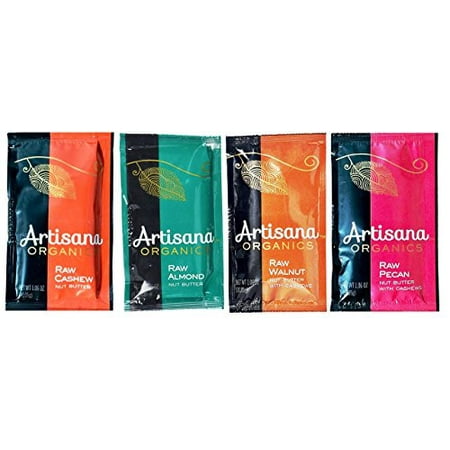4 Ounce Sampler - Artisana Organic Raw Nut Butters Squeeze Packs 4 Flavor Sampler Bundle, (1) Each: Cashew, Almond, Walnut, Pecan, 1.06 Ounces Each
