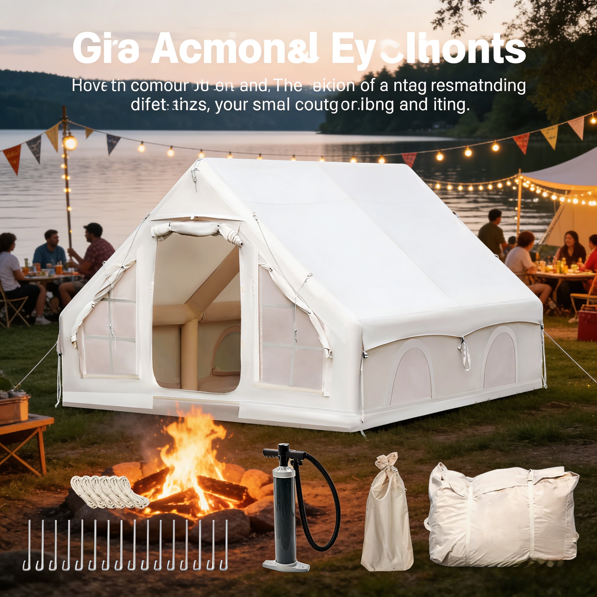 Vakiorn 12 Sq m Inflatable Air Tent 4-8 People Waterproof Oxford Fabric Instant Setup for Camping Outdoor Adventures