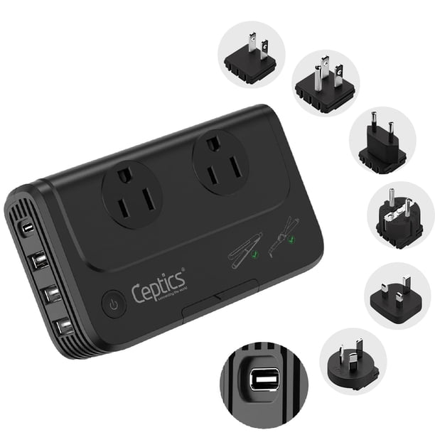 Adaptador de viaje y convertidor de voltaje 6 en 1 de 220 V a 110 V de Ceptics