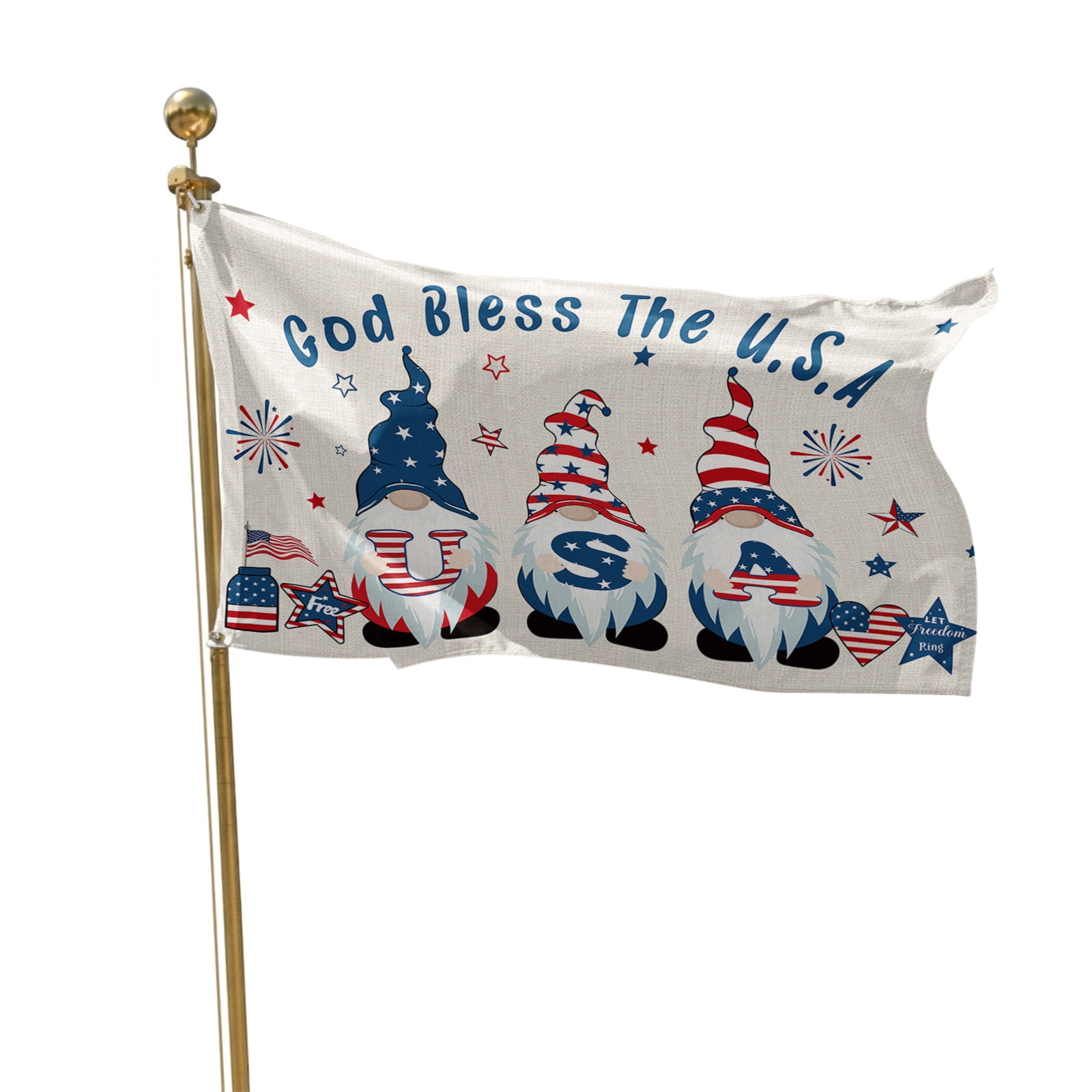 4th of July Flags for Outside 3x5 ft USA Flag Outdoor Flags Double Sided Grommets House Banner Stripes Stars Gnome Patio Yard Flag for Outdoor Party Porch Garden Independence Day Decor