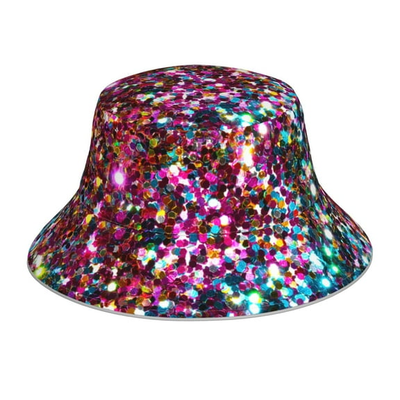 KLL Color Shiny Bucket Hat for Women Men Packable Travel Beach Sun Hat Outdoor Rave Accessories Reflective Fisherman Cap