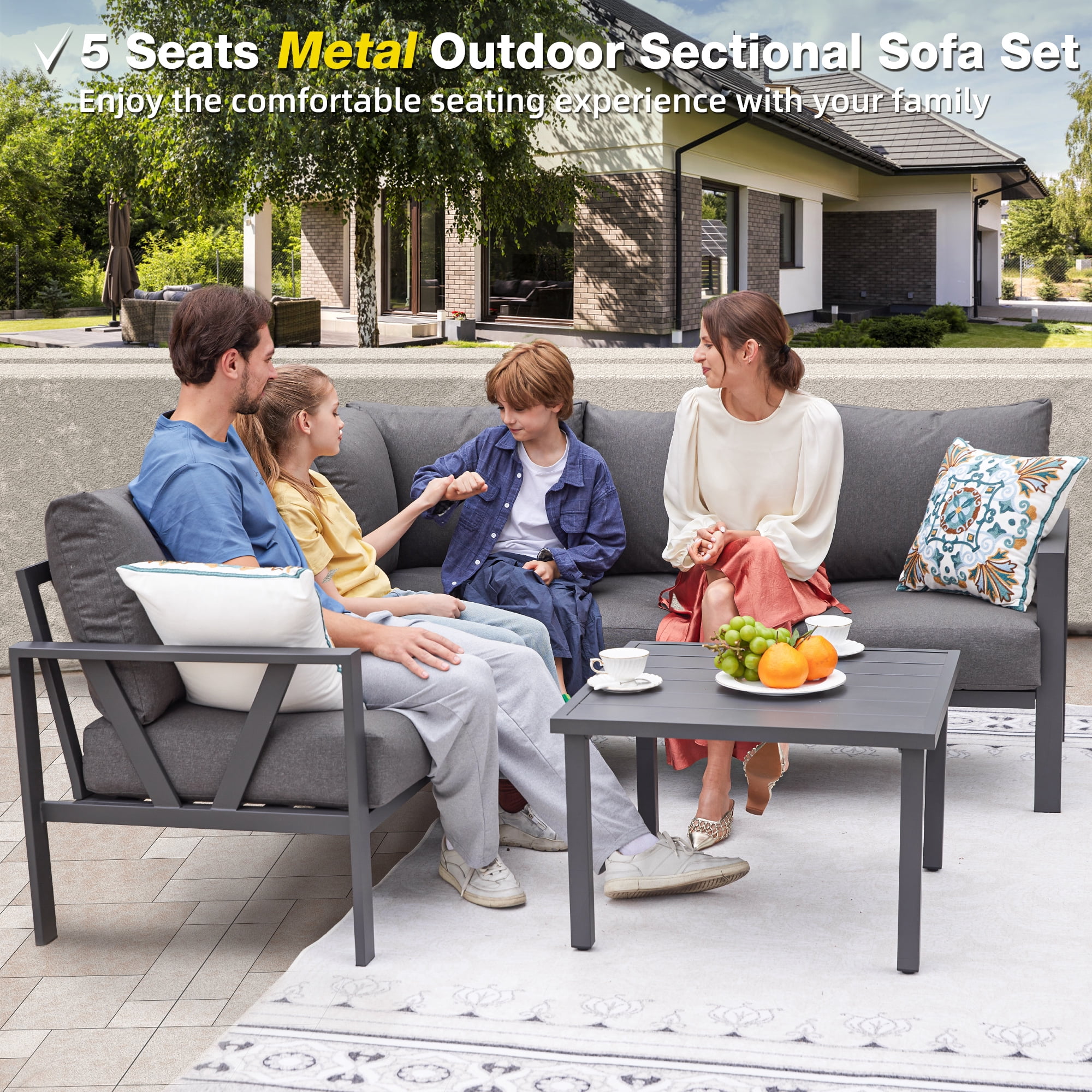 COMLAX FIELD Patio Furniture Set, 6-Piece Outdoor Couch Sectional, L Shaped Patio Corner Sofa, Outdoor Conversation Set