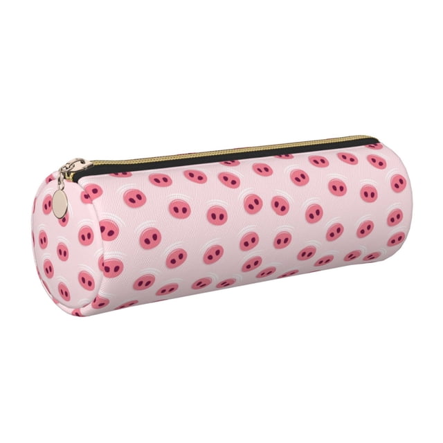 Easygdp Cute Pig Nose para Estuche de Lápices Cilíndrico de Cuero con Cremallera, Organizador de Lápices de Cuero para Escuela, Oficina y Viajes