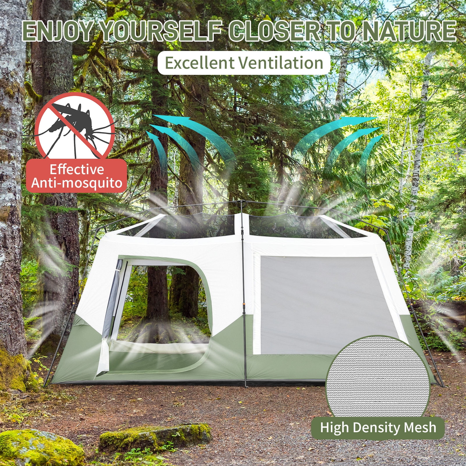 Ktaxon 10-Person Instant Cabin Tent Perfect for Outdoor Adventures, Picnics, Camping, and Gatherings with Friends Green