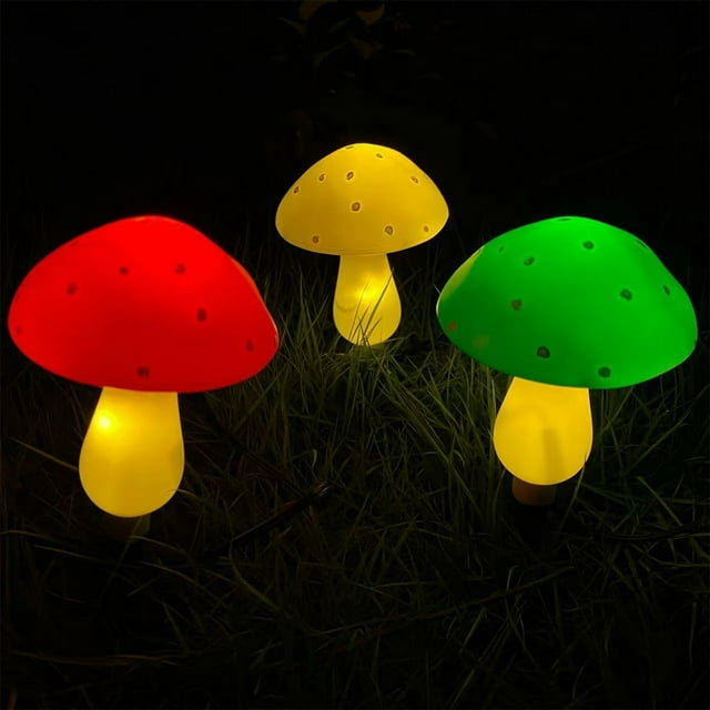 6.6ft Mushroom Solar Light with 3/6LEDs Mushroom Stake Lights IP65 Waterproof Mushroom Fairy Light 8 Modes Mushroom Light String for Pathway Patio Garden