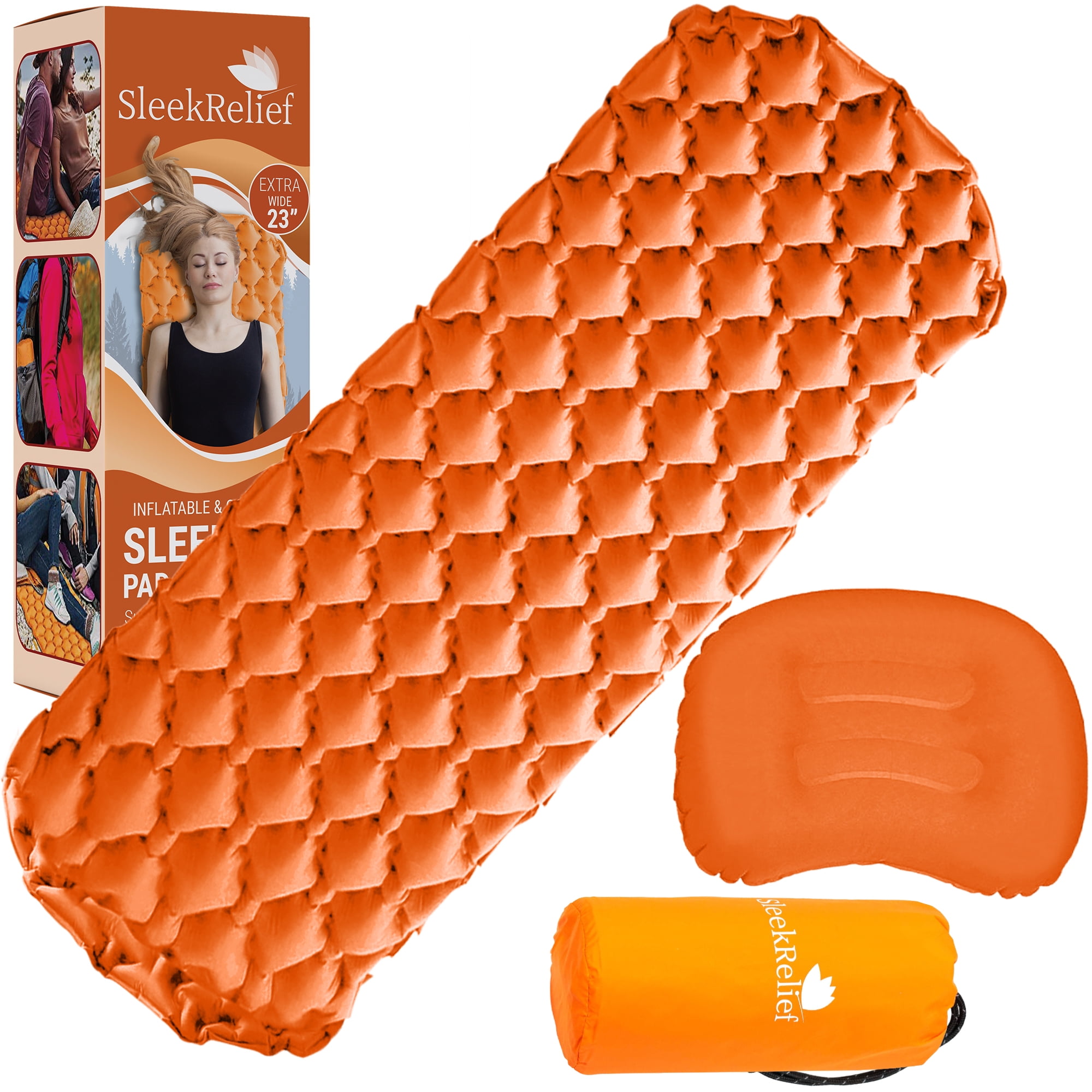 Ultralight Inflatable Sleeping Mat Camping Air Pads Roll Beds Mattress Orange 
