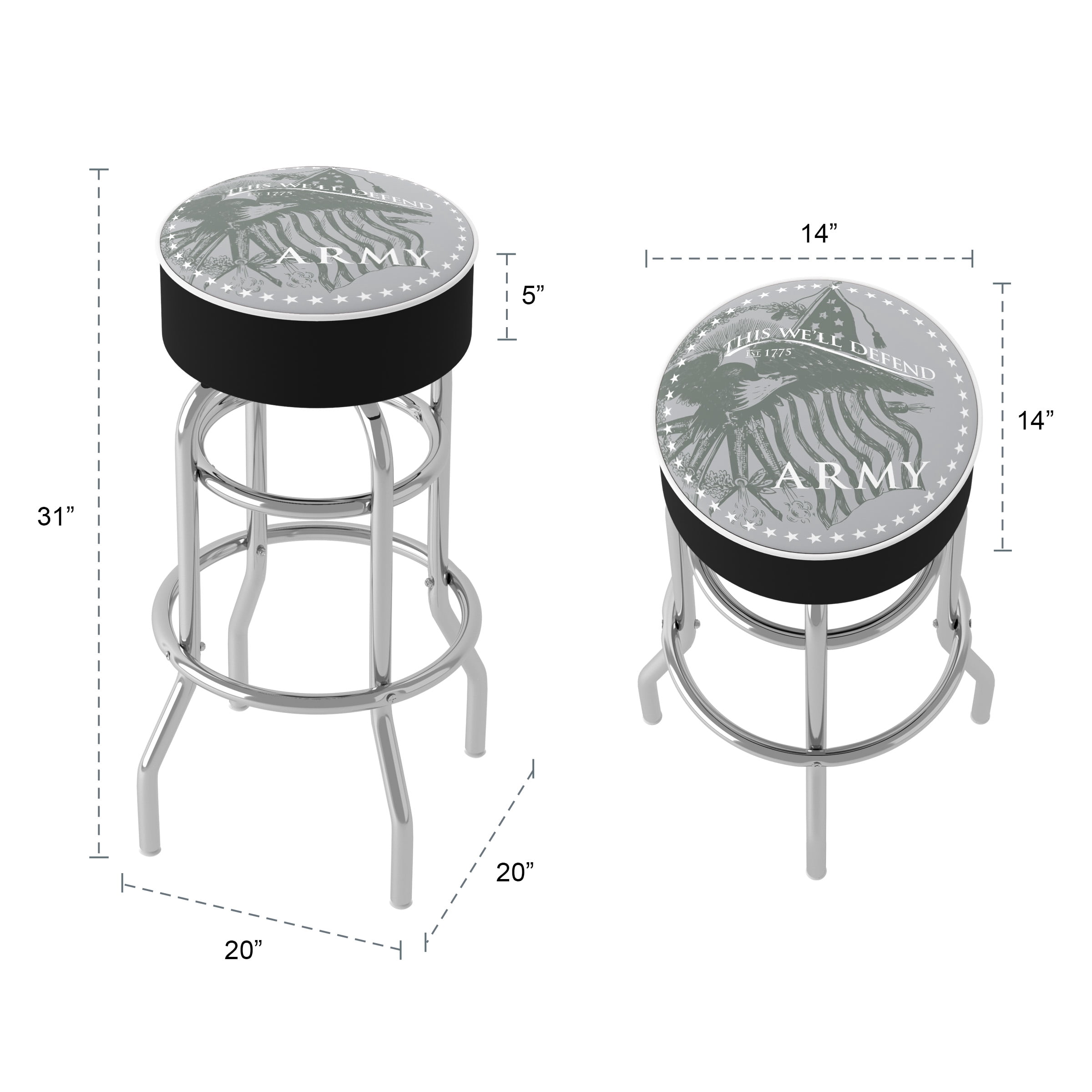 Trademark Gameroom United States Army This We'll Defend Bar Stool with Padded Seat