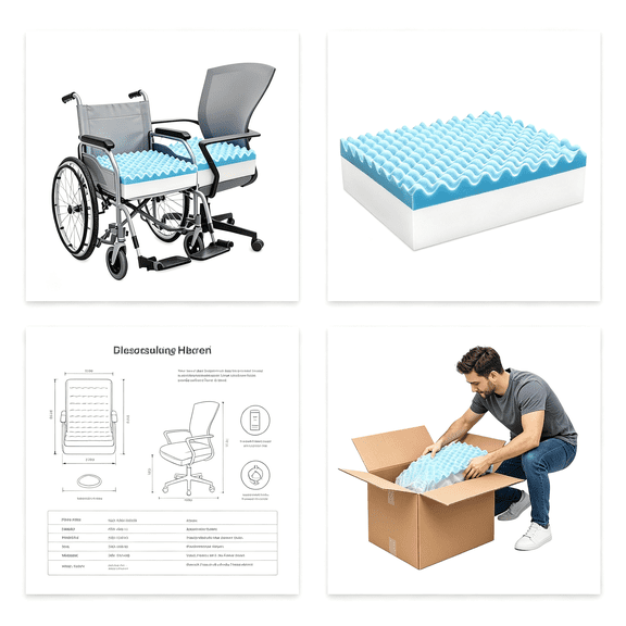 BESTSKY Egg Foam Crate Pad with High-Density Base for Long Sitting,Double Layer Design Disperse Pressure&Breathable Support 18"X16"X5"Seat Cushion for Office Chair Wheelchair Car Recliner(1 Pcs)
