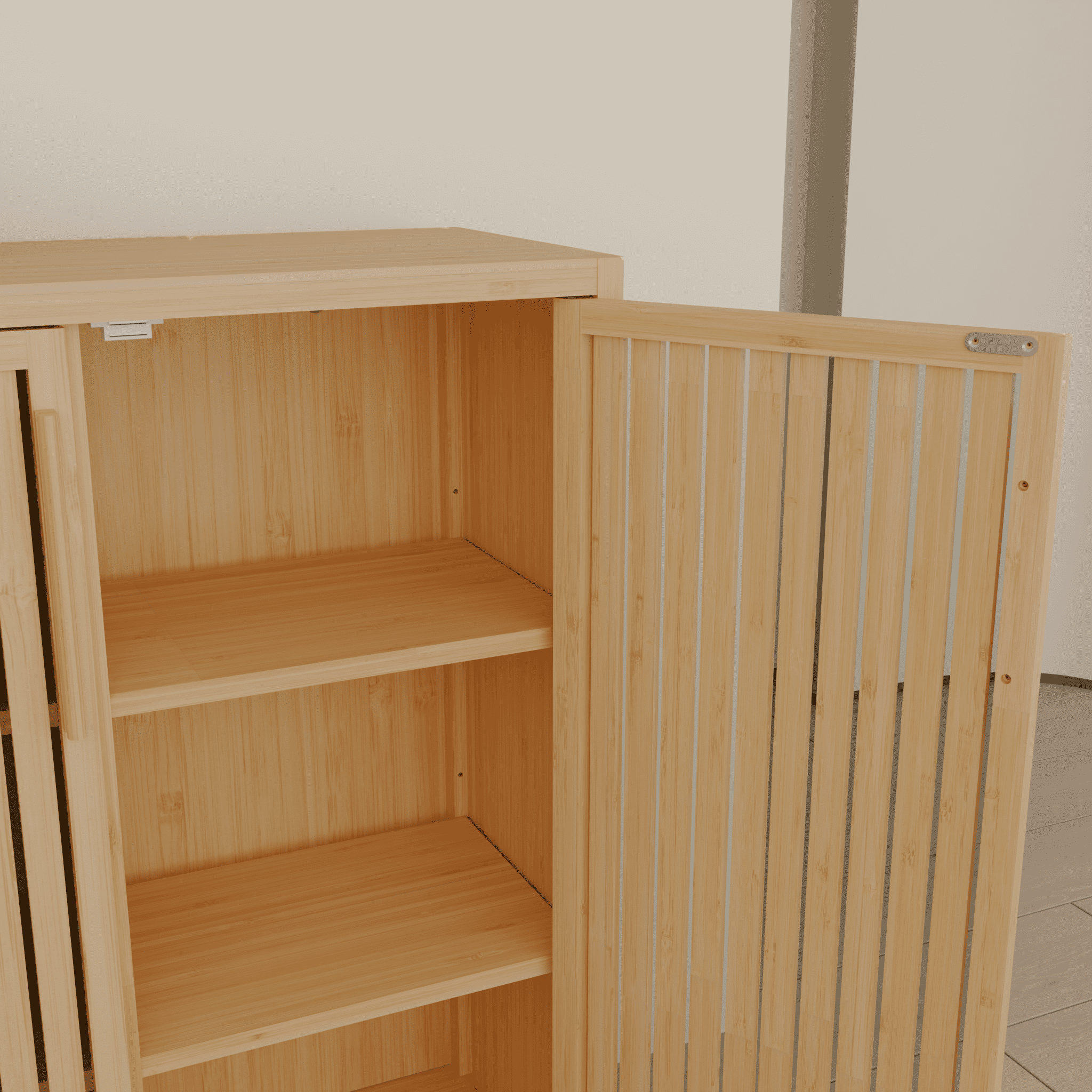 Yoneston Bamboo Storage Cabinet with Doors, Home Office 3-Tier Shoe Rack Shelves for Entryway, Bathroom, Living Room Natural