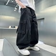 thumbnail image 4 of ZXLBBD Boy's Baggy Cargo Pants High Waisted Loose Fit Solid Color Cargo Trousers with Pockets for Kids Streetwear Versatile Casual Outdoor,Black,Size 11 Y-12 Y, 4 of 4