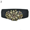 thumbnail image 4 of Eosunjian Women Colorful Rhinestone Flower Waist Belt Elastic Wide Waistband Dress Decor Green, 4 of 12