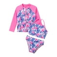 thumbnail image 3 of Iiniim Girl's UV Sun Protection Rash Guard Pink Floral Swimsuit, 3 Piece Set, Size 8, 3 of 7