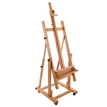U.S. Art Supply Malibu HD Extra Large Adjustable H-Frame Studio Easel, Artist Tray - Wooden Canvas Holder Stand, Wheels