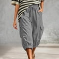 thumbnail image 2 of Womens Cargo Capri Pants, Elastic Waist Drawstring Cropped Pants with Multi Pockets, Outdoor, Walking Casual Workout Wear | VerBelle,Gray L, 2 of 7