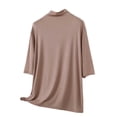 thumbnail image 3 of LangJing Womens Pajama Tops Short Sleeve Plus Size Loose Fit T Shirts High Neck Summer Spring Tops 2026 Basic Casual Sleepwear Khaki,XXXXL, 3 of 6
