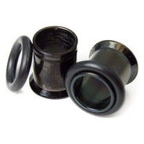 Black I.P. Plugs Surgical Steel 0 Gauge Single Flared Ear Tunnels with O-Ring