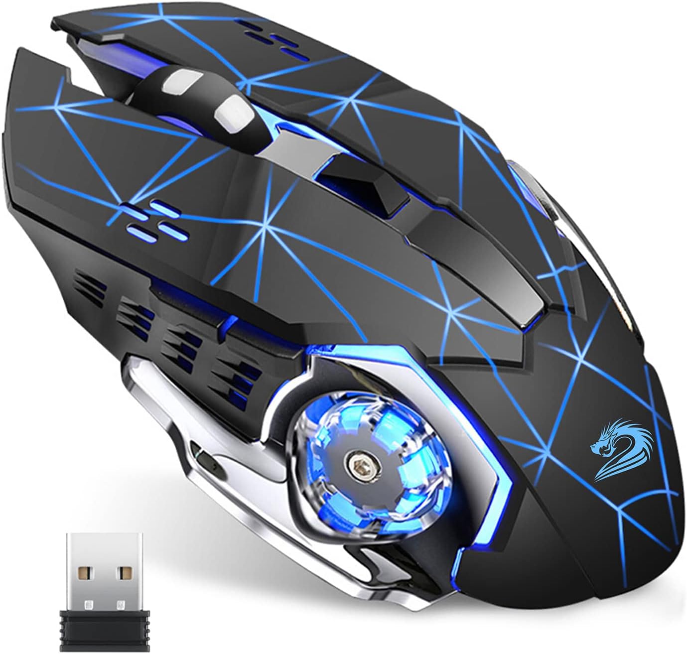 Q13 Rechargeable Wireless Gaming Mouse, 2.4G LED Optical Silent Wireless Computer Mouse with 4 LED Light, 3 Adjustable DPI, Ergonomic Design, Auto Sleeping (Starry Black)
