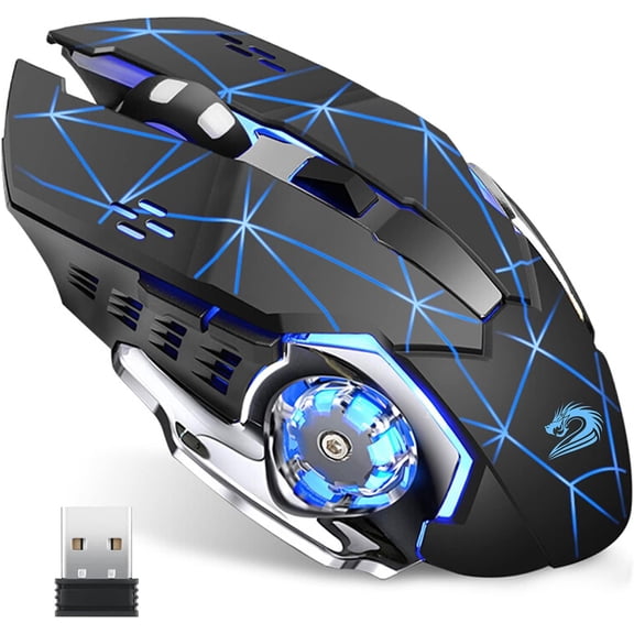 Q13 Rechargeable Wireless Gaming Mouse, 2.4G LED Optical Silent Wireless Computer Mouse with 4 LED Light, 3 Adjustable DPI, Ergonomic Design, Auto Sleeping (Starry Black)