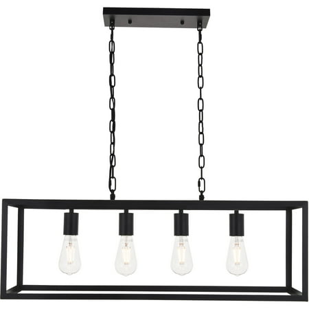 

Black Tone Finish Pendants 9 Wide Black Open Rectangular Frame Shade E26 Bulb Type 4 Light Fixture
