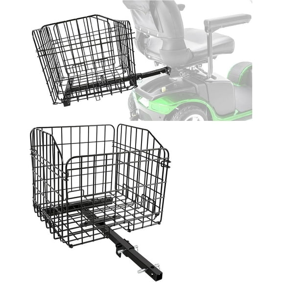 Kojem Folding Rear Basket for Mobility Scooters Waterproof with 1" Receiver Storage Cargo Basket