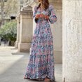 thumbnail image 2 of Vestido largo suelto con cuello en V y estampado de manga larga informal a la moda para mujer Pompotops hdfakjf6614, 2 of 8