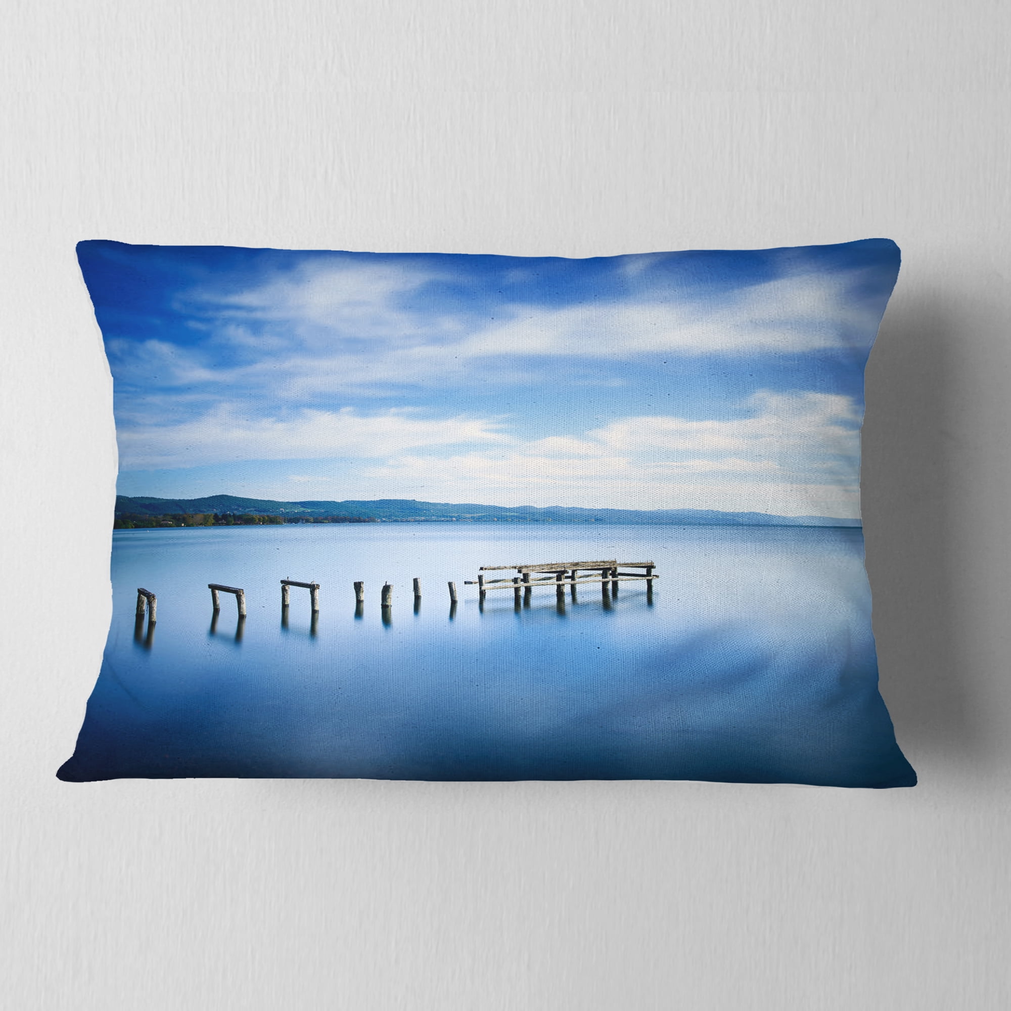 Designart White Clouds and Blue Sea - Seascape Throw Pillow - 12x20