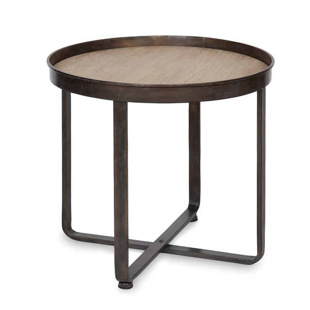 Kate and Laurel Table d'Appoint Industrielle Moderne Zabel, 22.5 x 20.5, Bois Naturel et Fer Rustique, Table d'Appoint Ronde Décorative avec Cadre en Métal Forgé et Finition Chêne Blanc