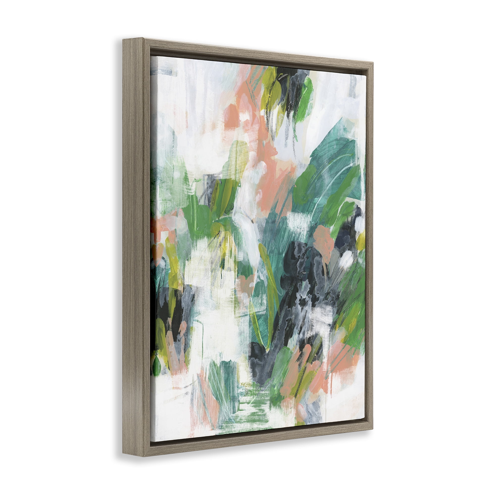 Stupell Industries Chaotic Green Paint Strokes Abstract Painting Brown Floater Framed Canvas Art Print Wall Art, 17 x 21