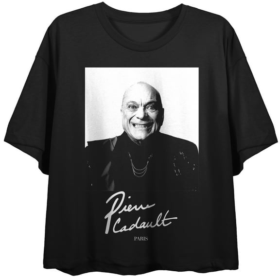 Emily in Paris Pierre Cadeault B&W Women's Black Short Sleeve Crew Neck Crop Tee-Small