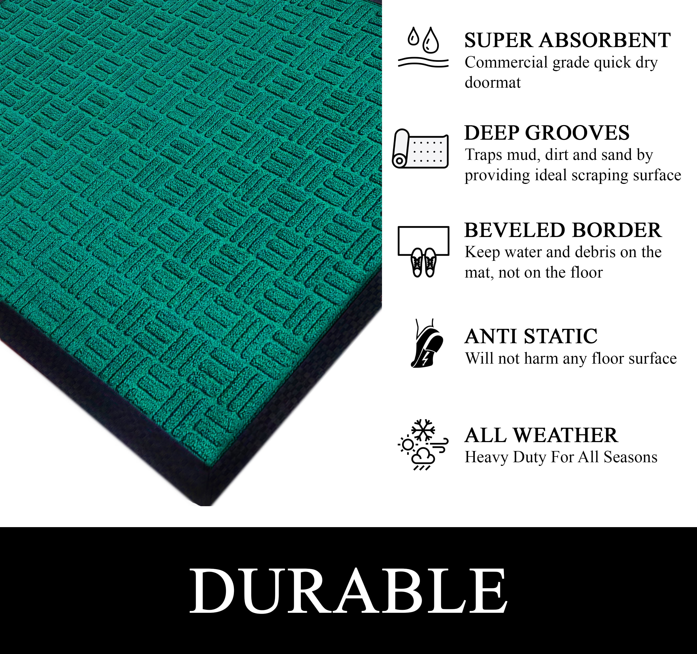 A1HC Indoor Outdoor Mat, Front and Back Entrance Welcome Mats, Front Door Patio Mats 18X30 Inches, Non-Slip Easy Clean Entrance Washable Doormats, Green